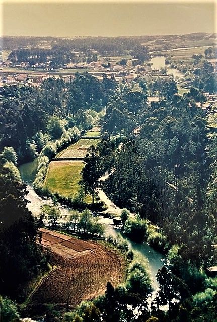 fotografia, com vista de cima do monte, do rio e da ponte